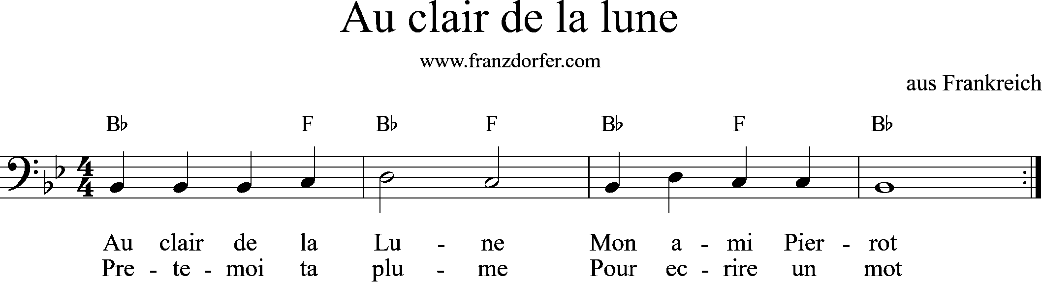 Posaunennoten, Bb-Dur, Au clair de la lune